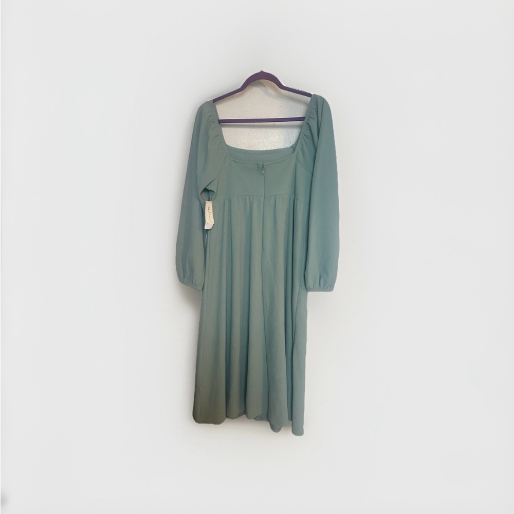 Maison Jules Sage Green Long Sleeve Midi Dress NWT WITH FLAWS READ DESCRIPTION